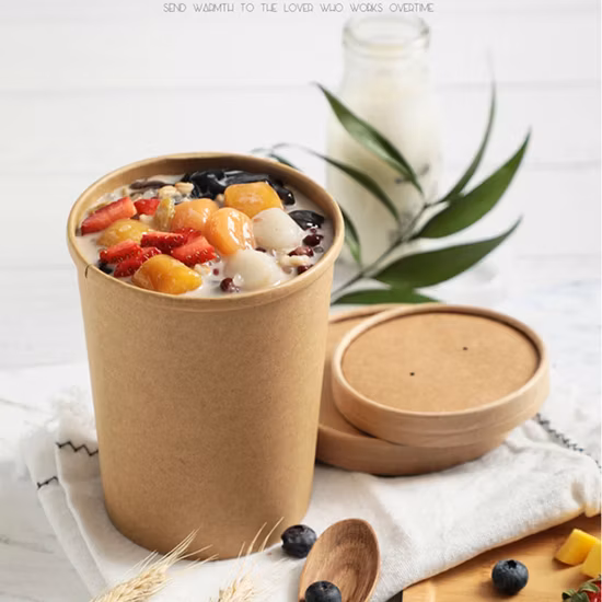 Custom Disposable Food Packing Container Kraft Paper Soup Cup Bowl