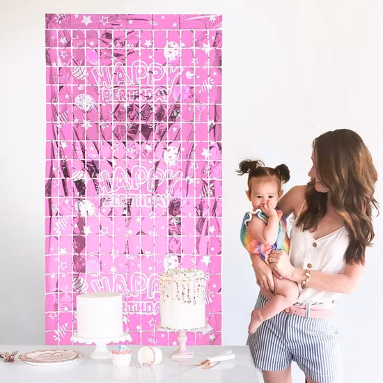Gold Square Foil Curtains Happy Birthday Party Wall Background Backdrop Decoration