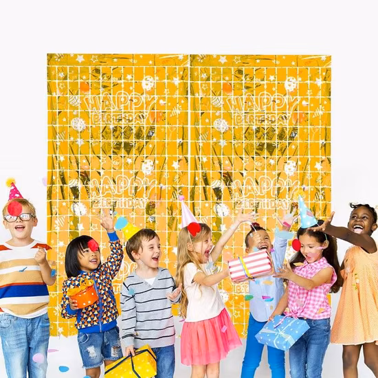 Gold Square Foil Curtains Happy Birthday Party Wall Background Backdrop Decoration