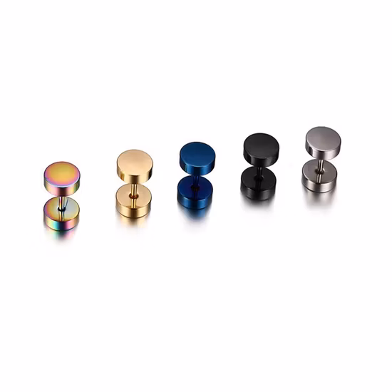 Manufacturer Sells Fashionable Titanium Steel Barbell Earrings Men and Women′s Stainless Steel Round Cake Dumbbell Earrings Earrings Accessories Ers110