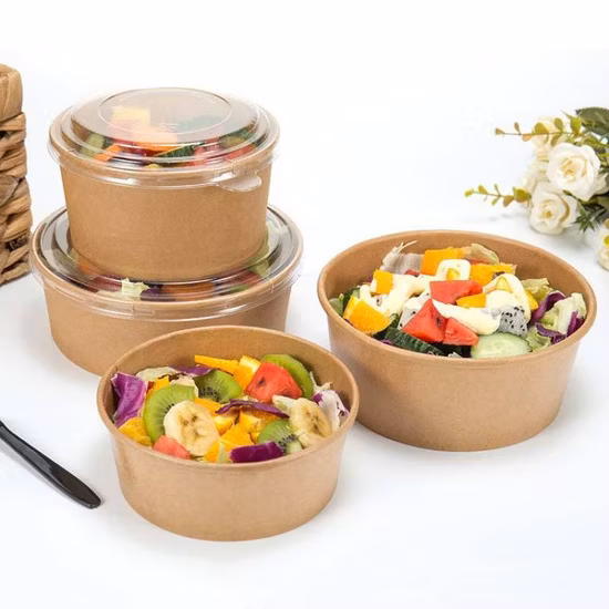 Disposable Biodegradable Takeaway Shallow Kraft Soup Salad Paper Bowl